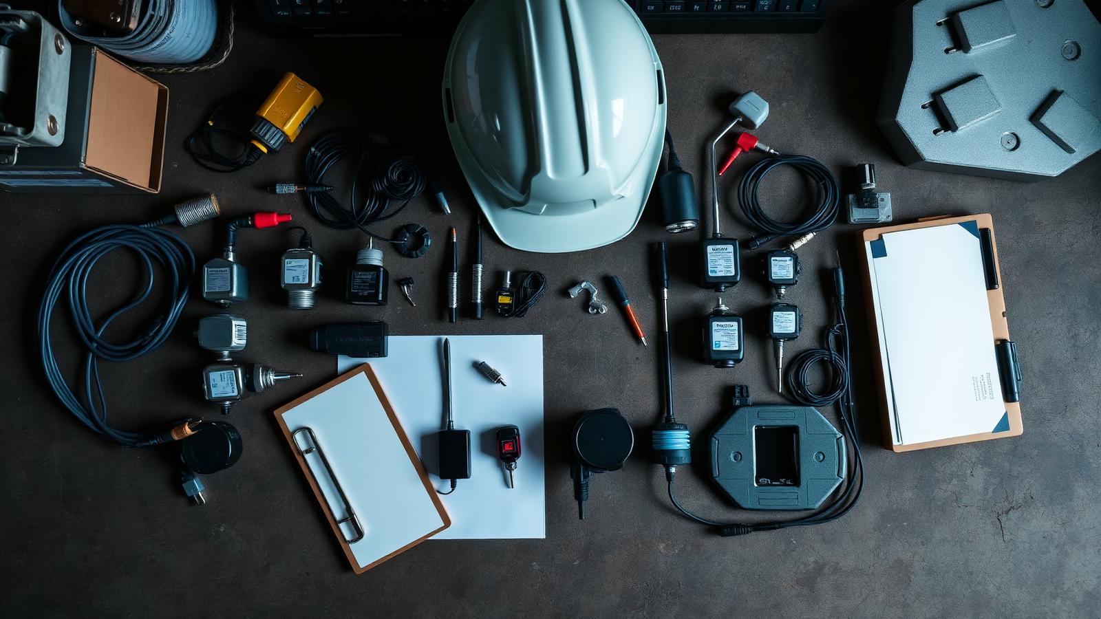 Industrial IoT sensor comparison layout on a workbench